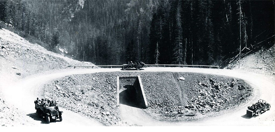 This early rotary confused motorists coming up the Sylvan Pass in the 1920s!